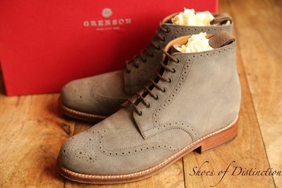 Grenson Sharp Grey Suede Derby Brogue Boots Shoes Mens UK 8 G US 9 EU 42