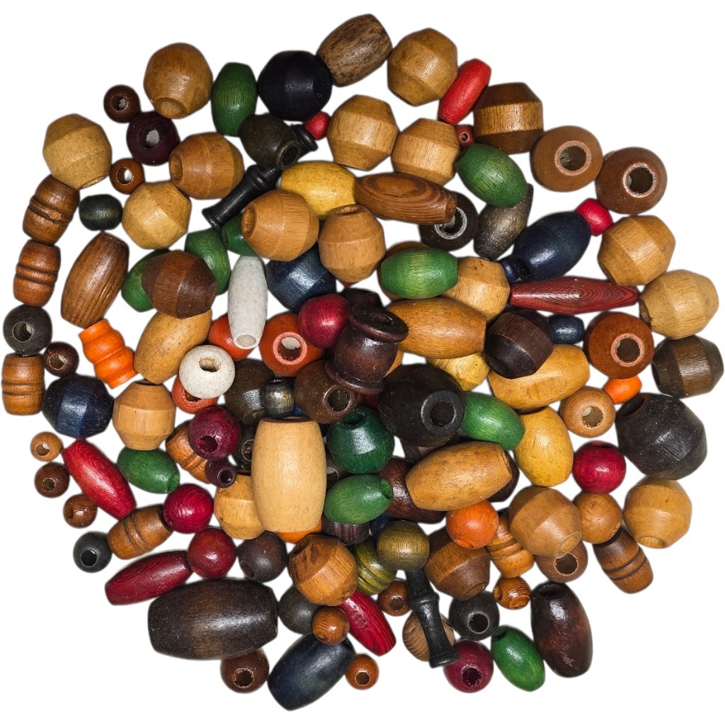 144 NEW Vintage 1970s Colorful Wooden Beads Mixed Sizes And Shapes NOS