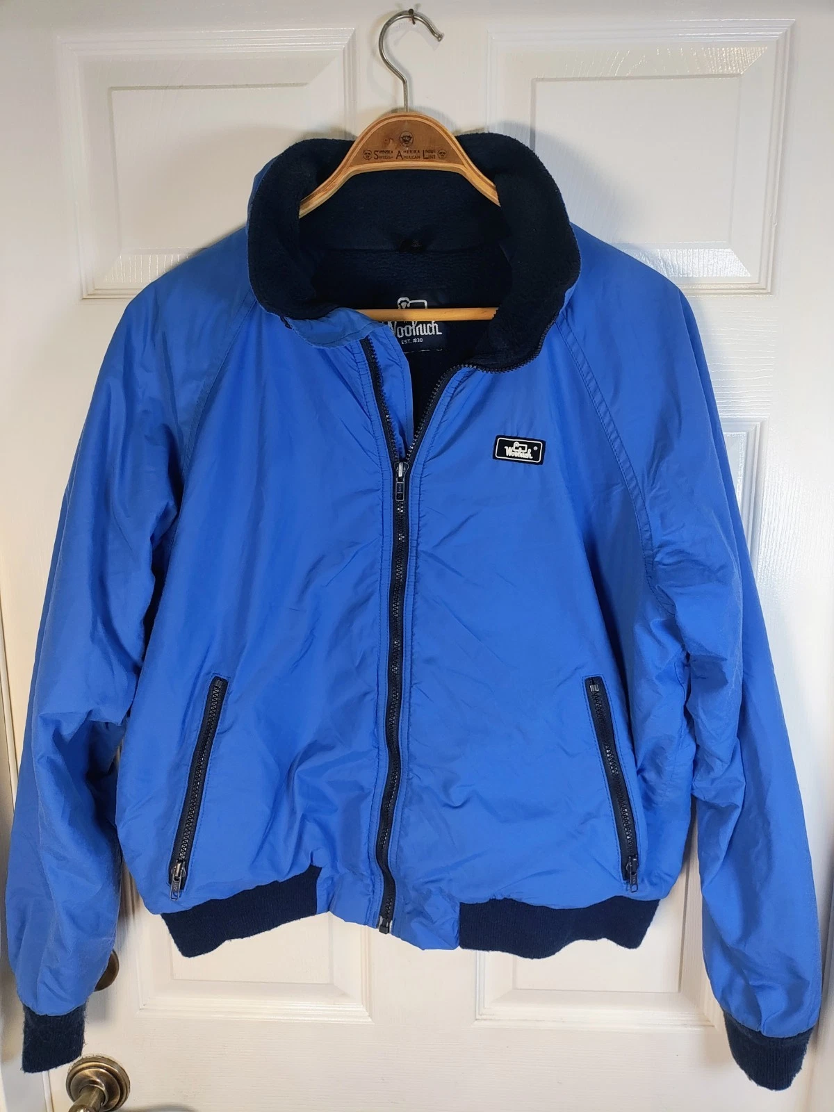 Vintage WOOLRICH Men's Size M Blue Fleece Lined Zip Up Winter Jacket Zip Pockets