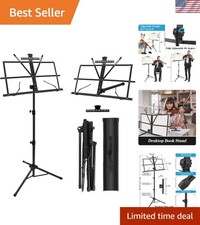 2-in-1 Adjustable Music Stand for Floor  Table Use - Black, Includes Carry Bag