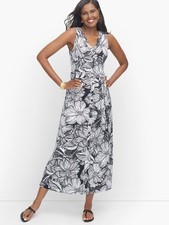 Talbots Black White Knit Jersey Button Front Tropical Maxi Dress Size 1X NWOT