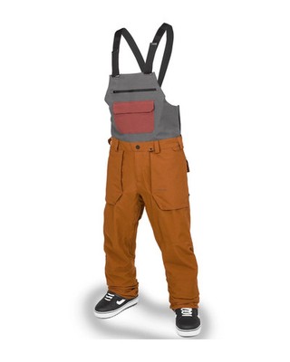 Volcom Roan Snowboard Bib Overall Pants, Caramel, Mens Small - 15K Waterproof