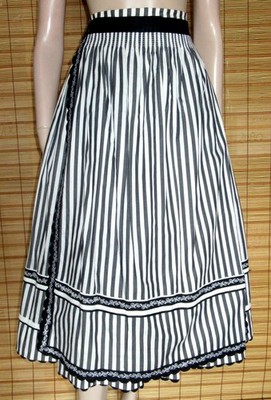 SCHWARZ/WEISSER TRACHTENROCK - COTTON - VINTAGE - HELENE STRASSER - GR. 44 - 46
