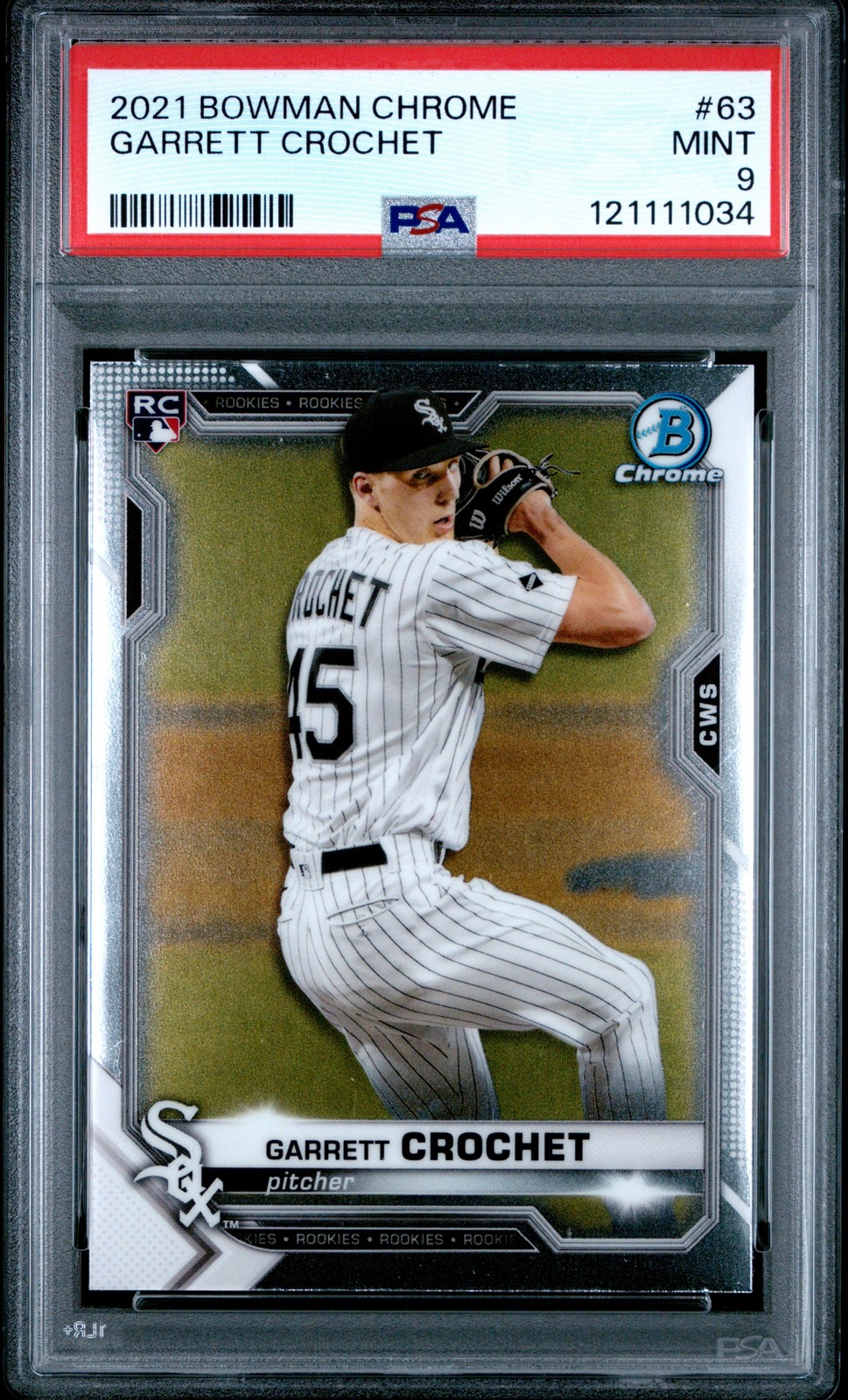 2021 BOWMAN CHROME #63 GARRETT CROCHET ROOKIE RC PSA 9
