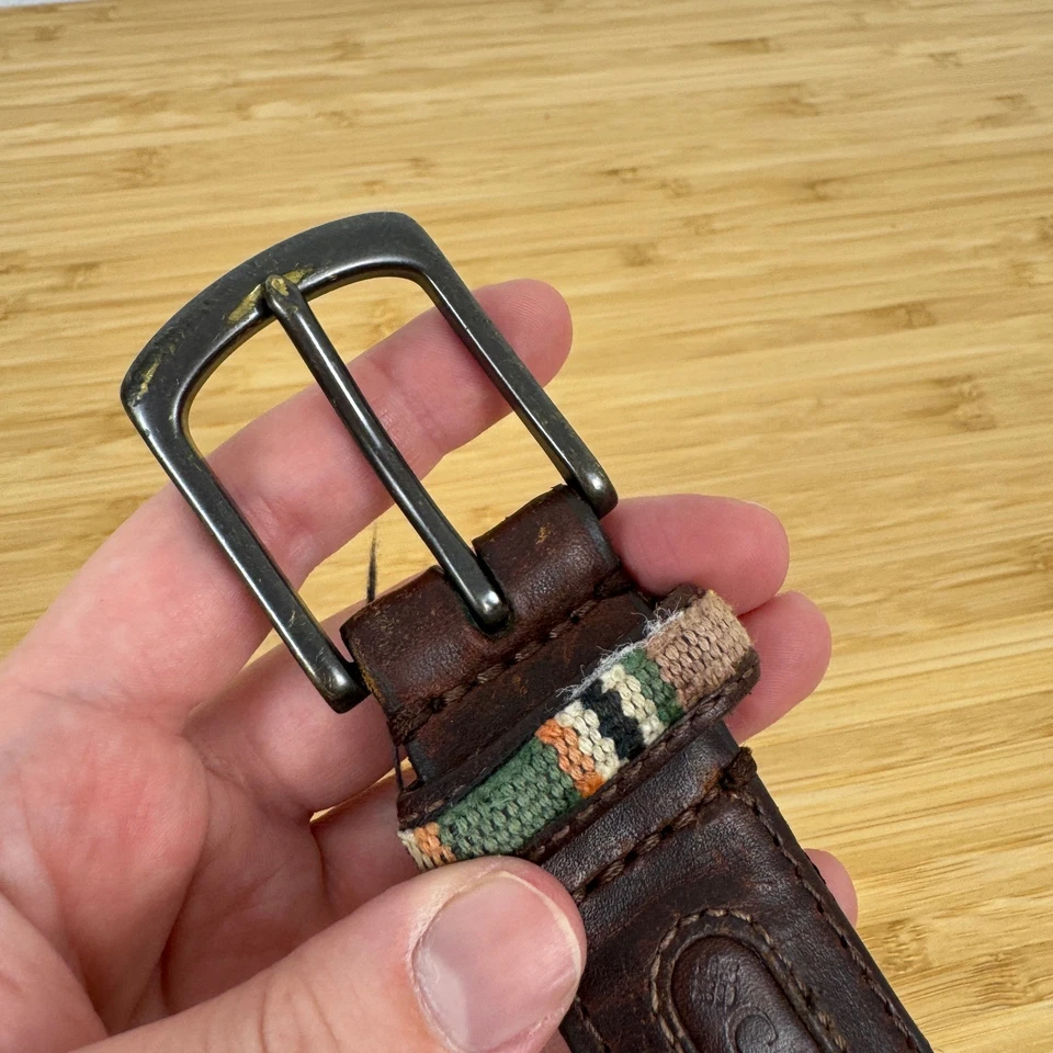 Cinturón Columbia Para Hombre Vintage Cuero Marrón Algodón Baja Talla 32/80 Envejecido Años 90 Foto 2 de 4