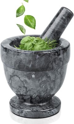 Mortar and Pestles Set, Black - Solid 4 inch Heavy Granite Stone Grinder