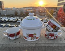 Vintage Campbell's Kids Soup Lidded Tureen Crock Pot 3 Mugs Laddle Set 1996-97