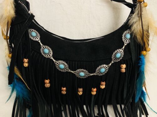 Fringe Black Purse, Concert Bag, Fringe Purse, Southwestern Bag, Boho Fringe Bag - Picture 8 of 10