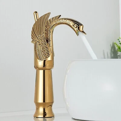 ALENARTWATER Swan Faucet Tall Basin Taps High Rise Gold Brass Bathroom Sink Tap Single Handle