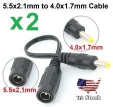 2pc 17cm 4.0x1.7mm Male Plug to 5.5x2.1mm Female Jack DC Power Adapter cable