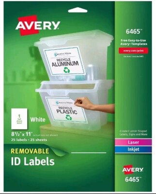 Avery Removable Multi-Use Labels 8 1/2 x 11 White 25/Pack 6465
