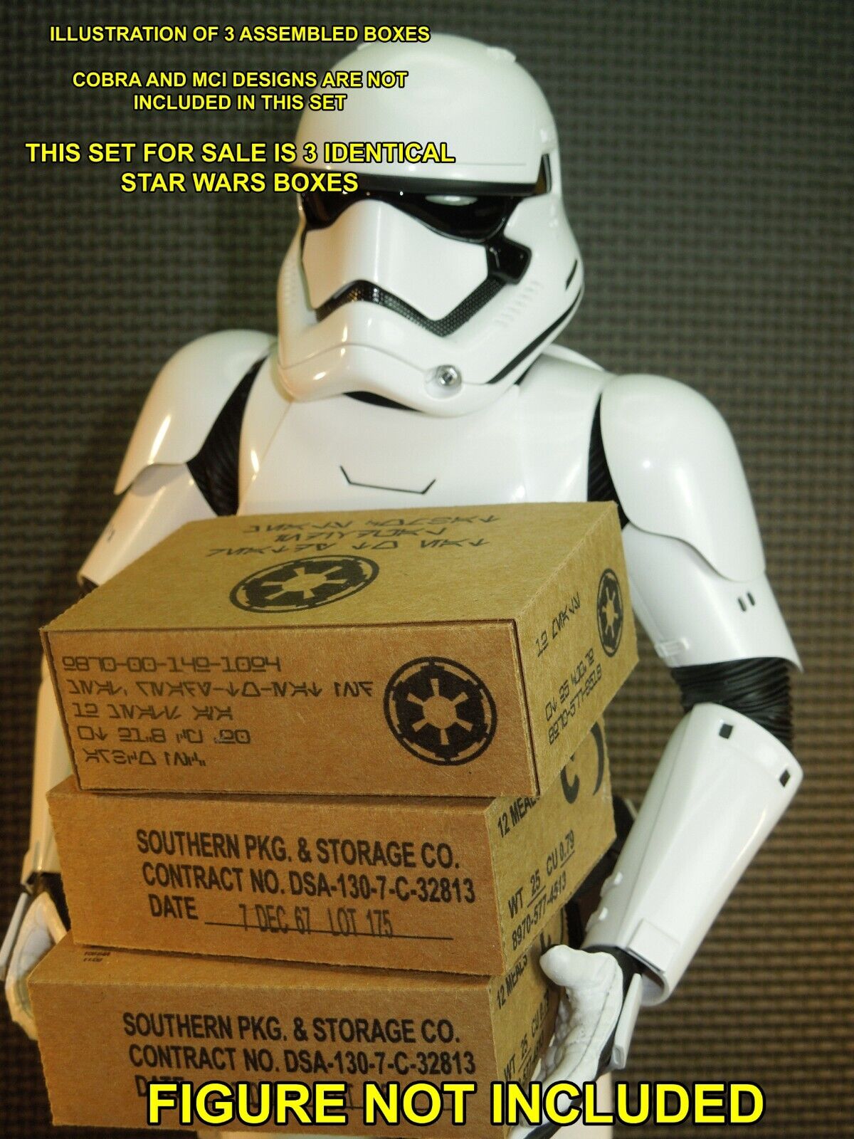 3 Easy fold 1/6 Scale Galactic Empire Ration Boxes and Sleeves for Star Wars