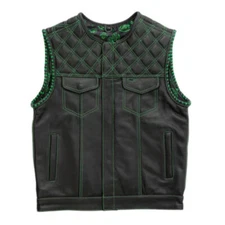 Hunt Club Style Braided Mens Green Leather Vest Motorcycle Biker Concealed Carry