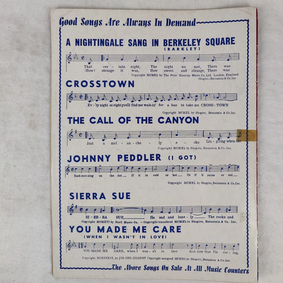 Rare 1940 A Nightingale Sang In Berkeley Square Sheet Music featuring Kate Smith - Image 2 of 4