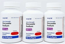 Major Docusate Sodium 250 mg Softgels Stool Softener 100ct -3 Pack -Exp 01-2027