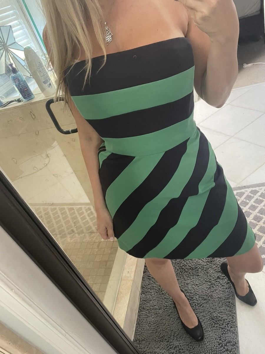green stripe strapless dress BCBG Max Azria Green/Navy Blue A Line ~ S 6 New Nwt Color_Off White