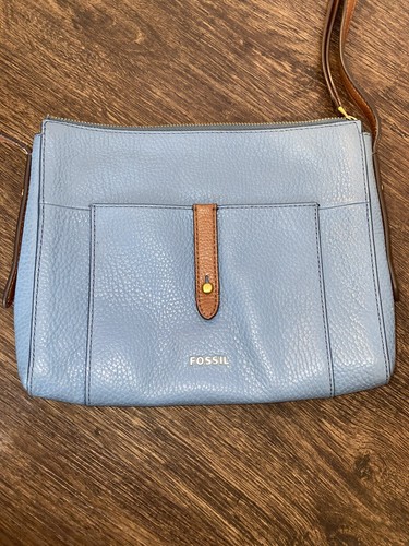 Fossil Crossbody Blue Leather Bag Purse 