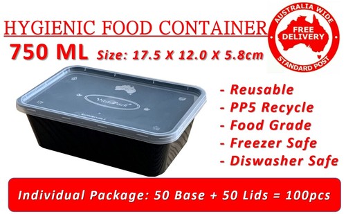 New BLACK Take away Container Food Takeaway Containers & Lids 500-650-750-1000ml - Picture 4 of 5