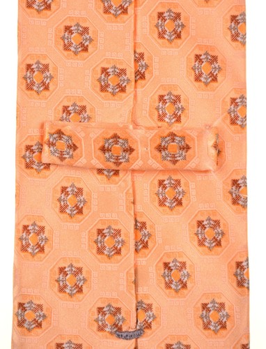 Ermenegildo Zegna Peachy Orange Glossy Print Geometric Silk Tie - Picture 6 of 6