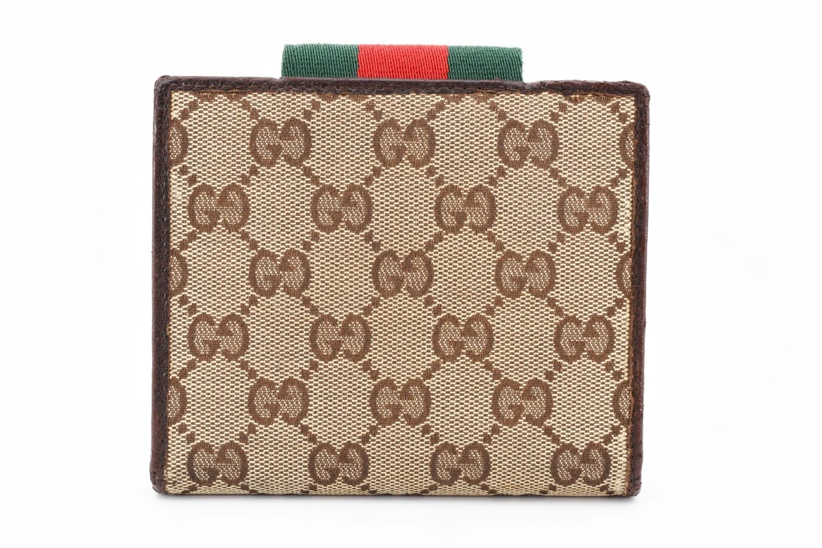 GUCCI [Rank AB] GG Canvas Web Sherry Line Wallet Purse Leather 