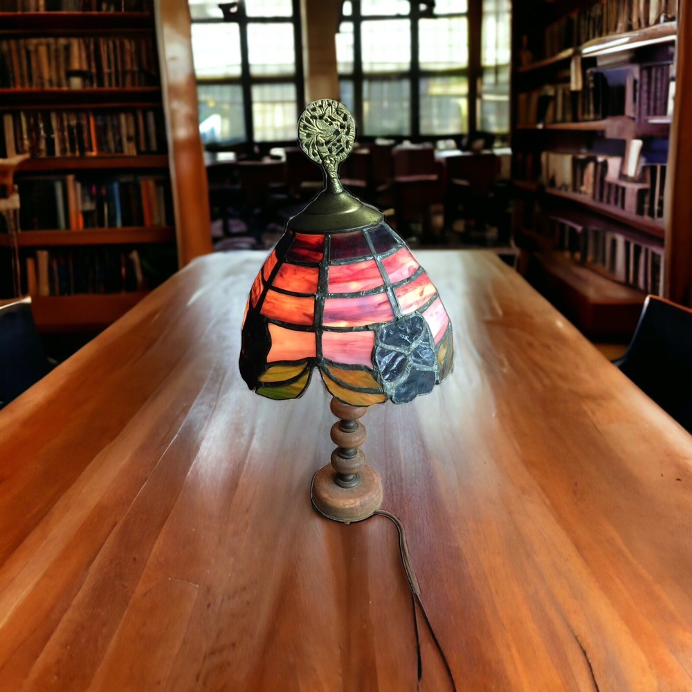 Homemade Tiffany Style Mini Table Lamp Stained Glass Pink Sunset Roses FOR PARTS