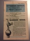 Programme TOTTENHAM H.  V Blackburn Rovers 20th April 1962 20/04/62 Vol 54 no 47