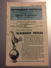 Programme TOTTENHAM H. V Blackburn Rovers 20th April 1962 20/04/62 Vol 54 no 47