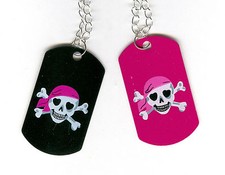 Metal Pirate skull Dog Tag necklace. Set of 6 Great for Halloween party 