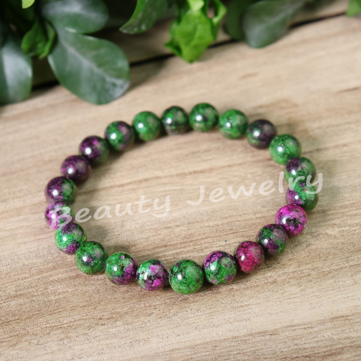 Bracciale In Rubino Su Zoïsite - Pietre Naturali 8 Mm - Gioiello Energetico Unisex Per Benessere, Vitalità E Armonia - Regalo Significativo