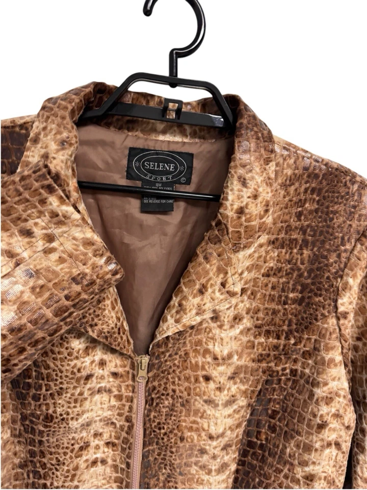 Selene Sport Mujer Forrado Blazer Chaqueta Imitación Piel Serpiente Cremallera Talla 18W Foto 2 de 4