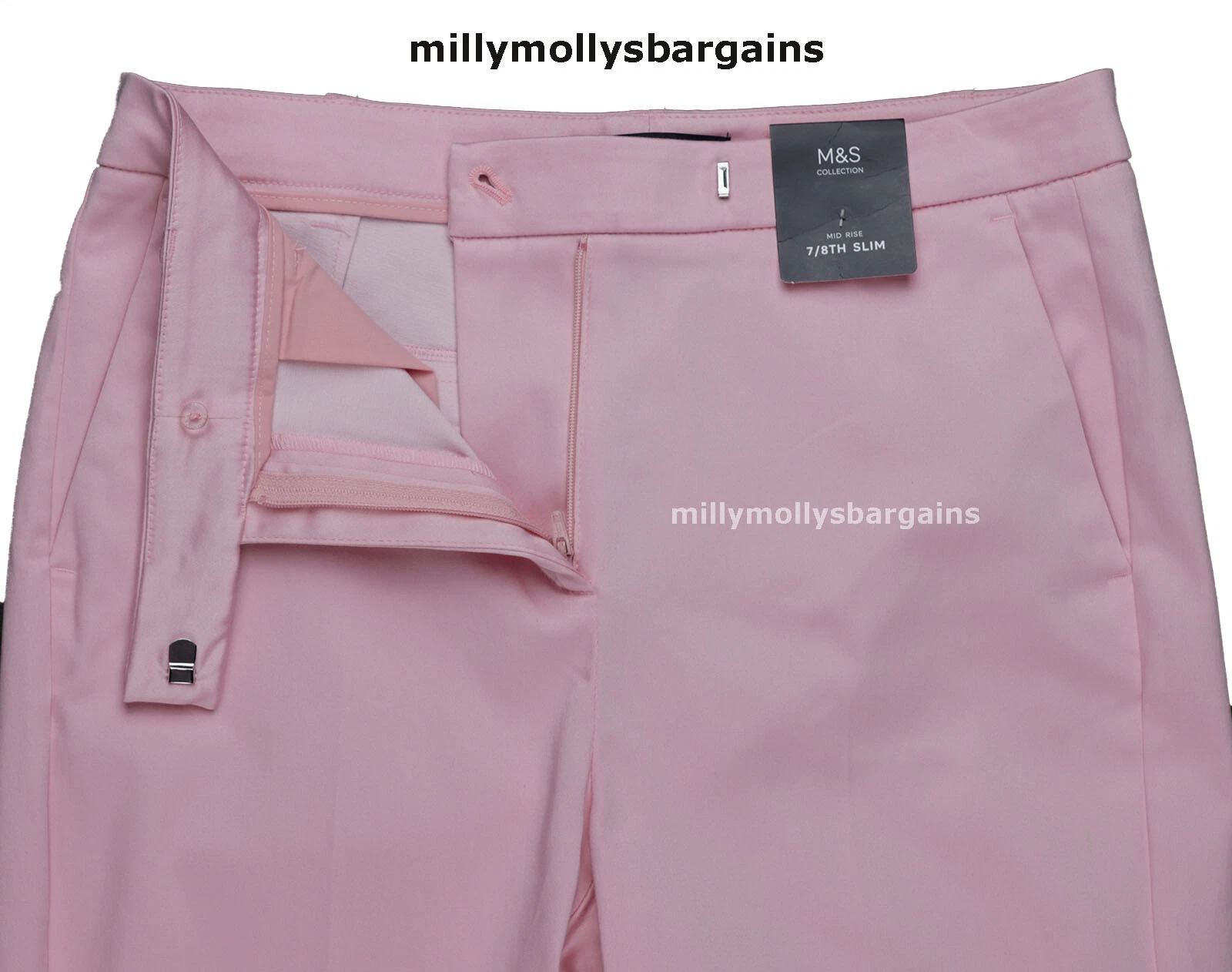 New M&S Womens Marks and Spencer Pink Slim Crop Trousers Size 20 Regular zz