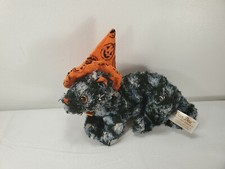 Dan Dee Black Cat 8" Plush Orange Witch Hat  Eyes Halloween Stuffed Animal