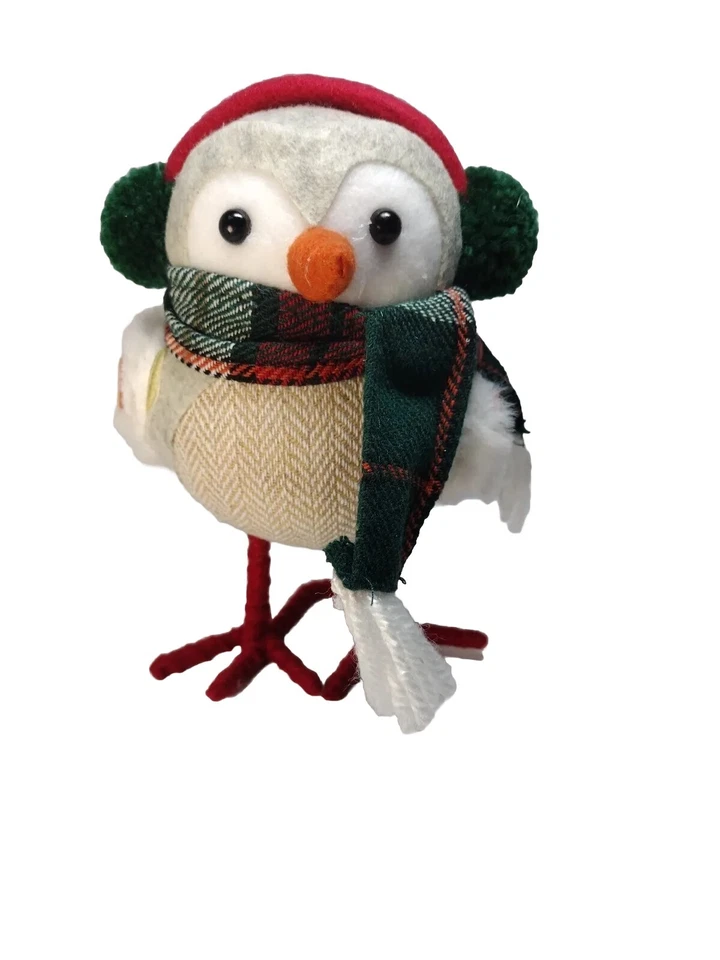 Christmas Ashland Featherly Fabric Bird Plaid Scarf Wearing Earmuffs Red Green - Image 4 of 4