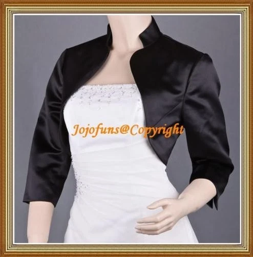 Satin Noir Mariage 3/4 Boléro Manche/Bal Bolero/Capelet/Manteau/Veste/Haut - Photo 1/1