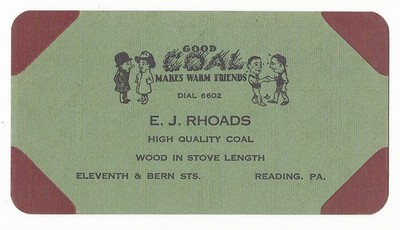 Reading PA E J Rhoads Coal Advertising Blotter Unused 6 x 3¼ #2