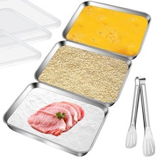 3 Set Stainless Steel Breading Trays Set with Lids, Dust Proof Breading Pans ...
