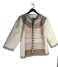 Chicos Boho Embroidered Jacket Beaded Blazer 2 Large