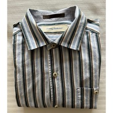 Tommy Bahama Men's 100 Cotton Dress Shirt L/S Blue/Maroon Stripes