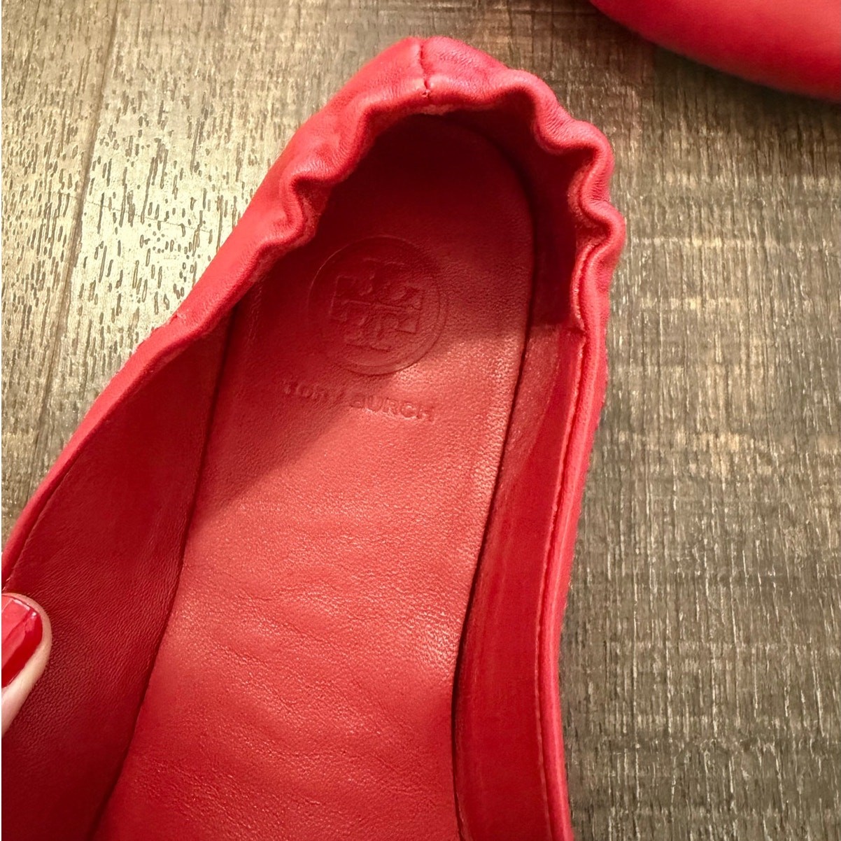 Tory Burch Minnie Travel Ballet Flats Red Leather Size 6.5