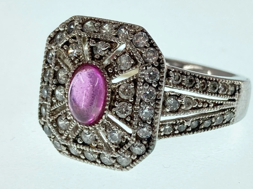 Anillo Joseph Esposito Rosa Espinela Circonita Piedras Filigrana Calado Plata Esterlina 9 Foto 2 de 4