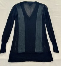 Mesh Knit Open Weave Tunic Dress Swim Coverup Long Sleeve Deep V-Neck Size XS