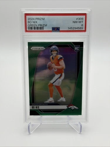 2024 Prizm - Bo Nix #309 Green Prizm (RC) PSA NM-MT 8