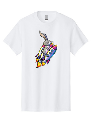 Rabbit-On-Rocket Mens Graphic Tee, 100% Cotton, Casual Summer Wear