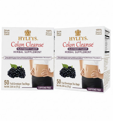 (2-PACK BUNDLE) HYLEYS Tea Wellness Colon Cleanse 50 CT Blackberry (100 TEA BAG)