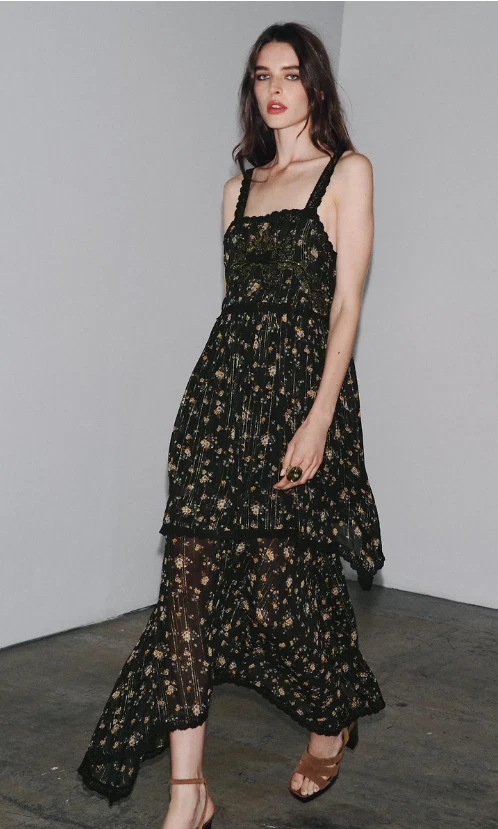 chinese dress ladies ZARA FLORAL PRINTED VELVET LIMITED MIDI DRESS Size M Medium MOST WANTE –  Afashionistastore main image 0