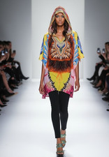 CAMILLA Beaded Hooded Silk Kaftan Tunic Top Silk Boho Luxe Vibrant Color 850