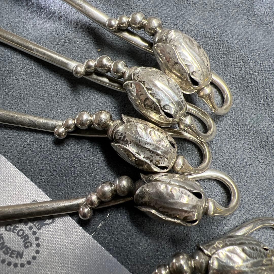 Set of 6 Georg Jensen Sterling Silver Blossom Demitasse Spoons #84