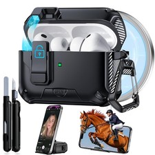 AirPods Pro 3 Case Safety Lock Phone Stand Auto-Open Lid Black 3rd Gen 2025