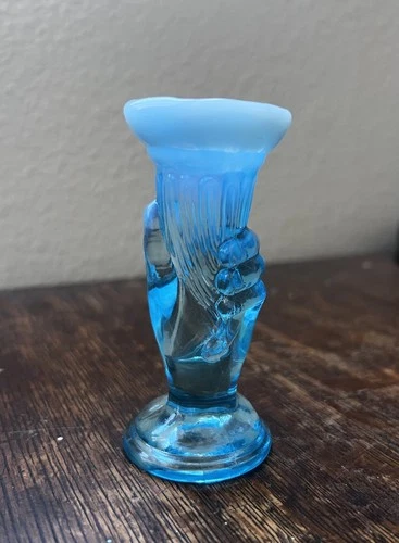 Fenton 3.5” Miniature Hand Vase | Blue Opalescent Art Glass | 1942-1943