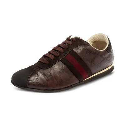 GUCCI Guccissima Monogram Leather Web Sneakers Oxblood Brown Sz 9.5G/US10 $1095